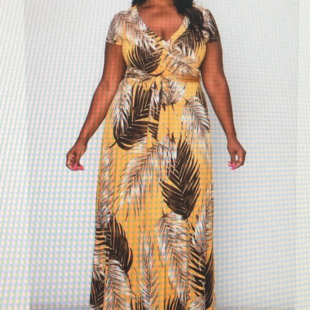 Curvy Size Mustard Faux Wrap Maxi